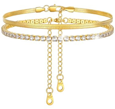 FindChic Bracelets de Cheville Or pour Femme Chaîne Cheville Serpent Chaîne Cheville Zircon Deux Pièces