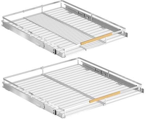 SANNO Verbrauchbare Ausziehbare Schrank-Organisator Schwere unten Montierte gleitende Schrankregal für Küche Speisekammer, Chrom, 2Packungen
