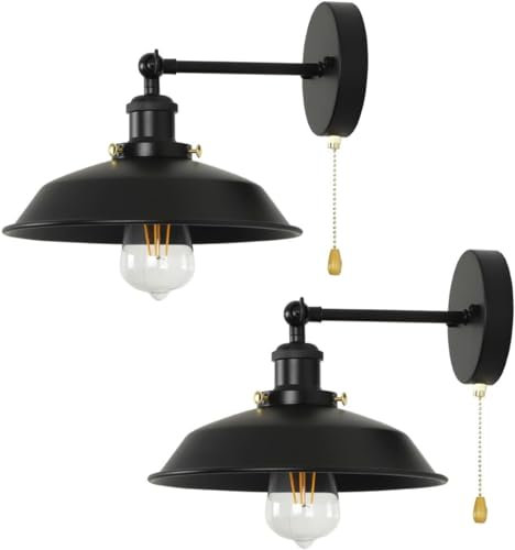 HAvern Wall Sconce Industrial Wall Lamp Matte Black Vanity Lights for Bathroom with Pull Cord Switch Wall Light Indoor Wall Sconces E26 Wall Mounted Lamp Vintage Light Fixture for Living