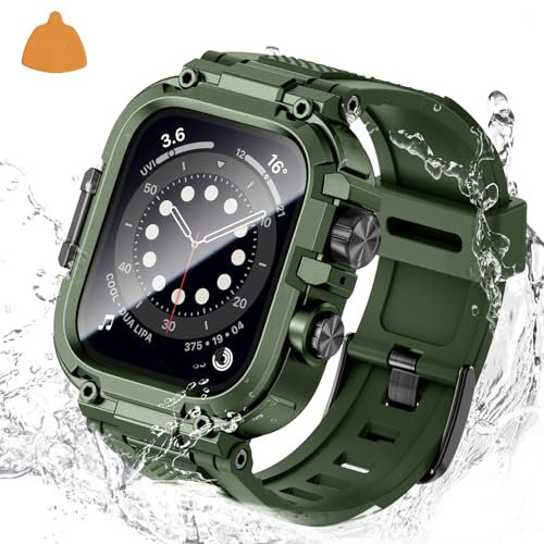 Neitra 3 in 1 Custodia Impermeabile con Cinturini per Apple Watch Serie 6 5 4 SE 44mm, Fascia di Ricambio Robusta in TPU Sport Regolabile con Pellicola, Copertura Paraurti in PC Rigido per iWatch