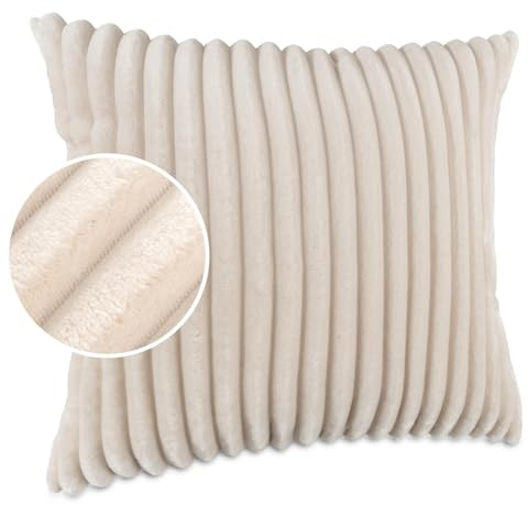 Dekokissen Kissenbezug Sofakissen Pillow Plüsch Kuschelkissen Zierkissen Cord Kissen Couchkissen Kord Kissenhülle ultraweich gestreift Lilli 40x40cm ohne Füllung Elfenbein
