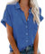 Gyaimxfu Camicia Donna Camicetta Manica Corta con Scollo a V Tinta Unita Estiva Slim Fit Top Shirt Elegante Casual Manica Corta con Bottoni Blusa Classico Curvy Sexy T Shirt con Tasca per Ufficio