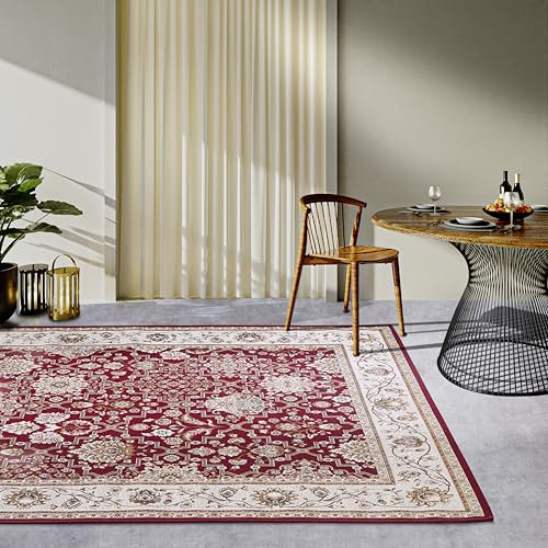 Villeroy & Boch Pierre In- & Outdoor Teppich Orientalisch - Orient Flachgewebe, Orientalisches Design Klassisch, ÖKO-TEX Wetterfest & UV-beständig für Balkon, Terrasse, Garten – Rot Creme, 120x180cm