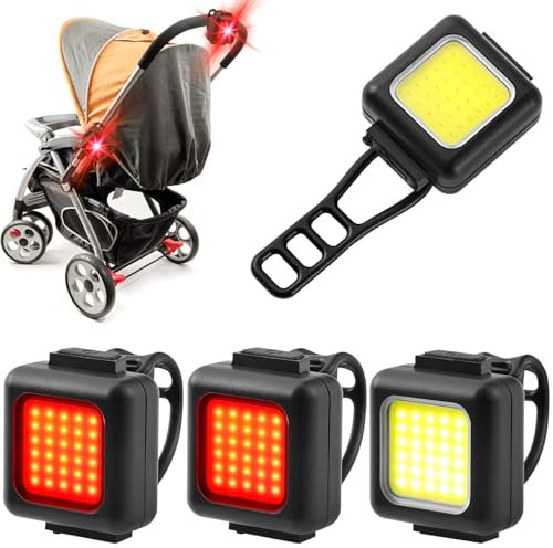 4 Stück Kinderwagen Licht, IPX5 Wasserdichte Beleuchtung Kinderwagenlicht mit 3 Lichtmodi, USB Wiederaufladbar Licht für Rollator Rot Weiß Leuchte Passend für Alle Kinderwagen