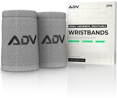 ADV Tennis Armbänder mit New Age Polyester-Baumwoll-Mischgewebe, ultra-saugfähige Handgelenk-Schweißbänder, doppelt breite und schmale Handgelenkbänder für Schweiß, 4 Stück oder 2 Stück (2 Stück,