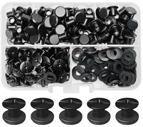 SHSMPXOY 90 Set Rivetti a Vite, M5 x 6 mm Rivetti Chicago, Viti Chicago Screws Chicago Book Viti,Viti Chicago di ricambio in Metallo per Borse, Libri, Collari, Zaini, Guinzagli per Cani (Nero Opaco)