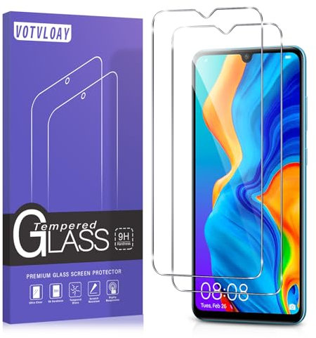 Votvloay 2 Piezas Protector Pantalla para Huawei P30 Lite 6.15,Cristal Templado, Dureza 9H, Ultra Transparente, Anti Arañazos, Sin Burbujas,Ultra Resistente,para Huawei P30 Lite, Clear