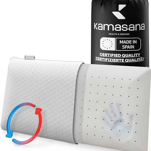 KAMASANA Orthopädisches Kissen 40 x 60, Höhe 13 cm – weißer kühlender Bezug – Memory-Schaum – hypoallergen, ergonomisch, atmungsaktiv, mit Belüftung und Nackenstütze
