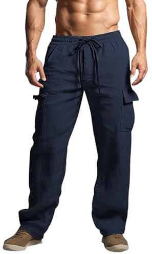 Herren Casual Slim Fit Unifarbene Elastic Waist Drawstring Pants Lange Stretch Outdoor Pant Bequeme Loose Sporthose für Männer Blau M