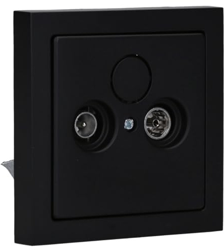 Busch-Jaeger future linear Komplett-Set Schwarz matt | UP 2-Loch Sat-Dose Triax EDU 04 F3 mit Zentralscheibe, 1-fach Rahmen