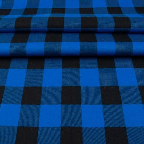 Fabreco Flanell Meterware – 1M x 150cm - Karo, Baumwollstoff, 1lfm, Stoffbreite 150 cm - Blau K1
