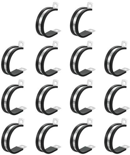 sourcing map 1-1/2(38mm) Cable Clamp, 304 Stainless Steel Rubber Cushioned Insulated Clamp R Shape Metal Clamp Tube Holder for Pipe Hose Wire Cord Installation 14Pcs