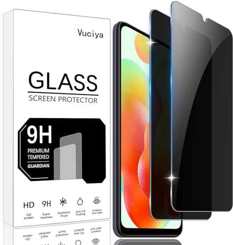 Vuciya 2 Pack Privacidad Cristal Templadode Pantalla para Xiaomi Redmi 12C / Redmi A3 / Redmi 10C antiespia Protector,Dureza 9H,Sin Burbujas, Antihuellas,Antiarañazos,HD