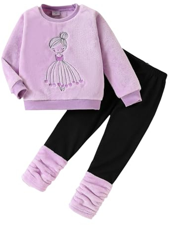 Alunsito Vestito autunnale per bambina, con stampa, felpa, top, pantaloni con elastico in vita, carino per neonati, set di vestiti invernali 92 viola 18-24 mesi