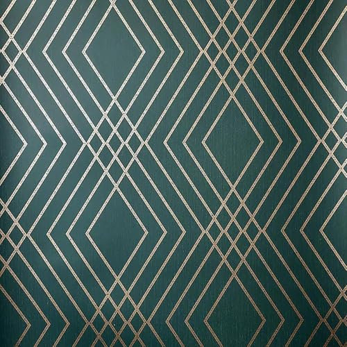 Shard Trellis Emerald Green Wallpaper - Metallic Effect Geometric Modern Trendy Stylish Feature Wall