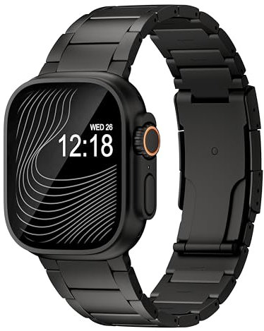 LULULOOK Titan Armband für Apple Watch Ultra 2 Armband 49mm 46mm 45mm 44mm 42mm(Serie 3 2 1), Titanium Schwarz Grad 2 Ersatzarmbänder mit DLC für iWatch Ultra 2 Serie 10 9 8 7 SE 6 5 4 3 2 1