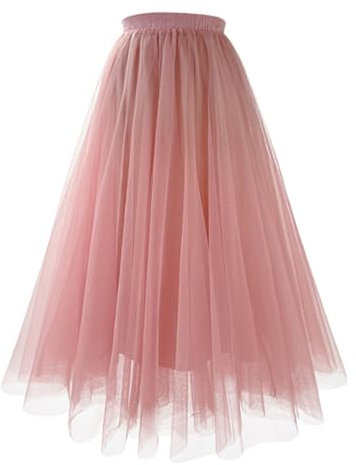 2025 - Jupe en maille - Jupe longue plissée - Jupe trapèze - Jupe amincissante - Taille haute - Été, Rose clair, L