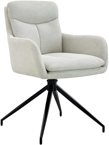 CLP Esszimmerstuhl drehbar Somers Stoff, 180° schwenkbarer Sessel mit Armlehne und Rückenlehne, Küchenstuhl gepolstert, Farbe:Creme