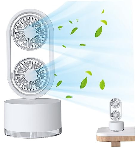 OnIUeZky Desk Tower Fan Oscillating Table Fan with Mist 30dB USB Personal with 3-Speed Dual Fans Portable with Night Light for Home Office..