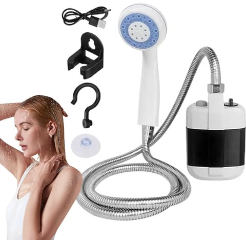 Ducha De Campamento Portátil - Ducha Eléctrica Al Aire Libre | Bomba De Mano Recargable | ABS 1800mAh Batería Manejo Anti-Slip Manguetre De 1,5 M Para Caminar Por La Playa Cleaning De Mascotas Viajes