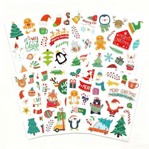 113 Aufkleber Weihnachten, Weihnachtsaufkleber Selbstklebend, Weihnachtssticker Selbstklebend Sticker, Sticker Weihnachten, Geschenkaufkleber für Geschenktüten Papiertüten Weihnachtskarten (8 Bogen)