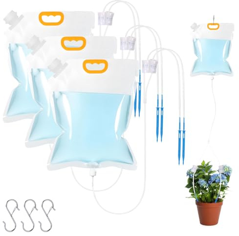 Yimomoyi 3Pcs Plant Drip Irrigation Kit, 5L Double-headed Drip Irrigation Bags with Adjustable Flow Automatic Plant Irrigation System Home Sprinkler Device for Indoor and Outdoor Potted Plant
