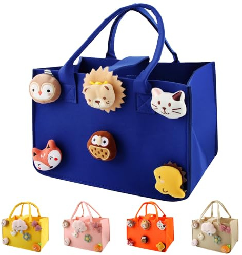 HUANYO Felt Storage Bag for Kids, 30x20x18 cm Colourful Toy Organiser with Handles, DIY Gift Bag for Holidays, Birthday, Christmas Presents (blue)