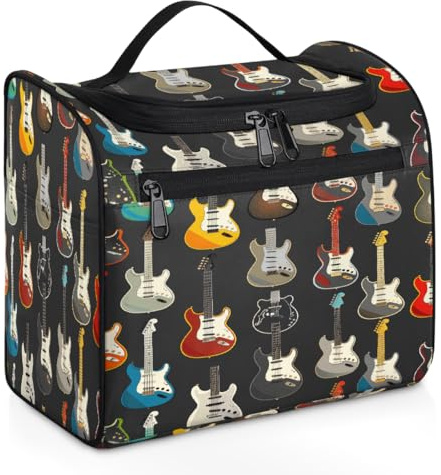VQUVQV Trousse de toilette à suspendre, grande trousse de toilette de voyage, trousse de maquillage pour homme et femme, Guitare électrique colorée