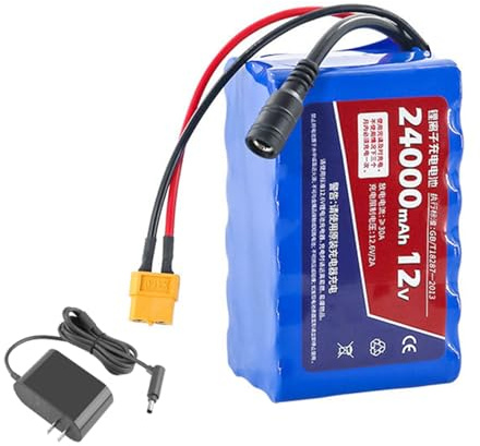 JCXYL EV Batterie au Lithium Rechargeable 12 V 18 000 mAh, 24 000 mAh ou 30 000 mAh pour Bateau télécommandé embarquable, avec Chargeur et système Audio pour aspirateur.,12v,24000mAh