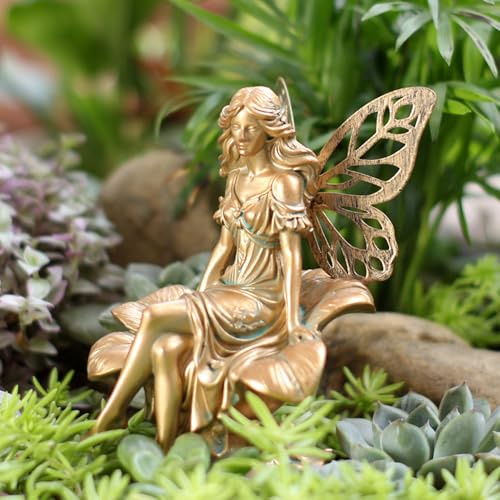 Timasser Gartendeko Ornament Sitzen Magische Fee Gartenfiguren für Draußen Wetterfest Harz Handwerk Deko Garten Feengarten Landschaftsbau Dekoration Garten Statue Elf Vintage (A)