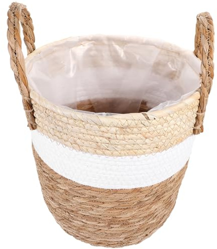 Outanaya Rustic Style Seagrass Planter Basket with Plastic Liner, Multi-functional Flower Pot for Display and Versatile Storage in Home Decor