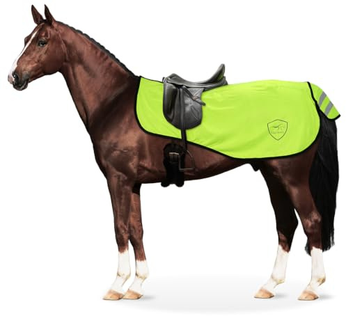 Equinate Ausreitdecke Reflective M - Mit reflektierenden Streifen - Atmungsaktives Fleeceinnenfutter - Schweiflatz und Schweifkordel - Für Pferd und Pony