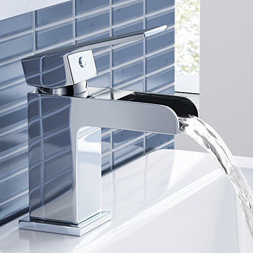 iBathUK | Modern Waterfall Chrome Basin Mixer Tap Monobloc Bathroom Sink Faucet TB3107