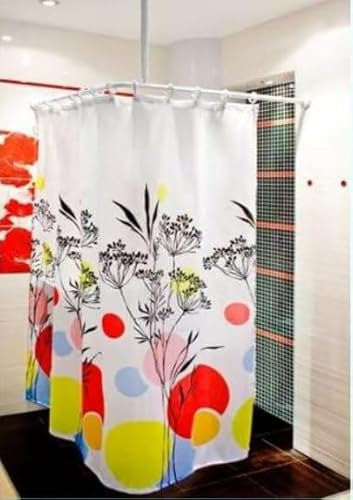 KS Handel 24 Textil DUSCHVORHANG 240x180 GRÄSER BUNT ROT SCHWARZ GELB Weiss INKL. Ringe 240 x 180! Shower Curtain Colored!