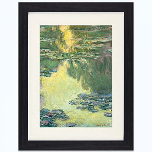 1art1 Claude Monet Poster Seerosen, 1907 (Grün-Gelb) Gerahmtes Bild Mit Edlem Passepartout | Wand-Bilder | Im Bilderrahmen 40x30 cm