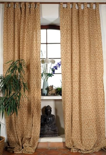Boho Vorhänge, überlange Gardine mit Schlaufen, Ethno Style, Ikat Muster