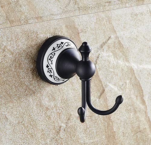 Hiendure ® Messing Mantel Doppelhaken Handtuchhaken Bad Haken schwarz Öl rieb Bronze weißer Keramik (Handtuchhaken)
