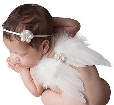 HugeStore Baby Photography Props Newborn Angel Feather Wings Headband Photo Props for Girls White