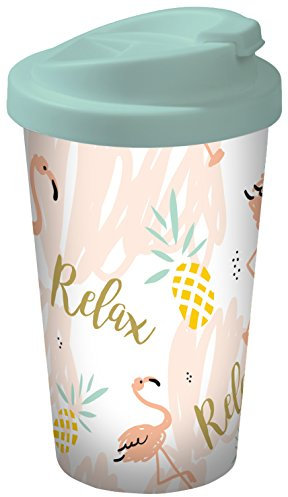 infinite by GEDA LABELS Flamingo Relax Coffee to go Becher, Kunststoff, Mehrfarbig, 9 x 9 x 17 cm