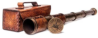 RII Antique Decor Spyglass, Piratenteleskop mit Ledertasche, Hand-Teleskop für Abenteuerbegeisterte, Monokular Nautisches Dekor zum Verschenken, Reisende, J. Scott London, 44,5 cm