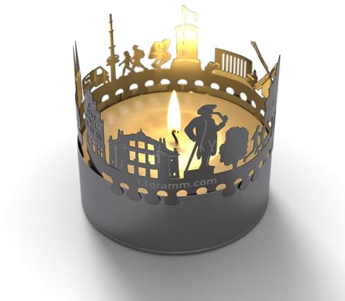Bielefeld-Skyline Windlicht Schattenspiel Souvenir, 3D Edelstahl Aufsatz für Kerze inkl. Karte