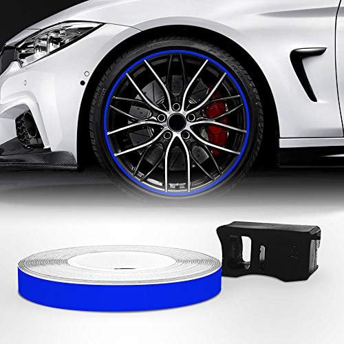 4R Quattroerre.it 10345 Wheel Trim Strisce Adesive Rifrangenti con Applicatore per Cerchi Moto, Blu, 7 mm x 6 mt