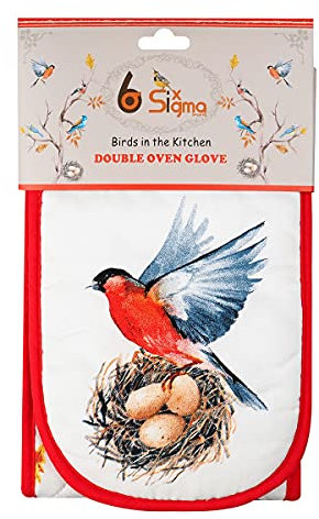 Sterling Sports®DOUBLE OVEN GLOVES MITT 100% COTTON FLORAL NOVELTY KITCHEN COOKING New Range (Dawn Chorus)