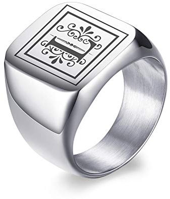 VNOX Männer Monogramm Name Ring Siegelring College Ring Initialen Ring Männer Initial Band Mens Kreis Brief Ring,Geschenk für ihn