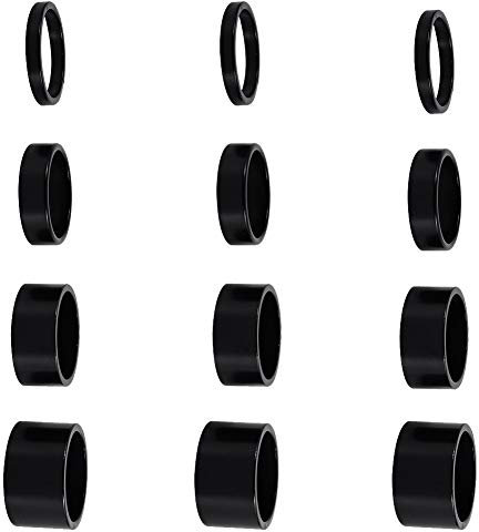 12 PCS Bicycle Headset Spacer Bike Handlebar Stem Spacers Threadless Aluminum Alloy Headset Stem Spacer Set Fit 1 1/8-Inch Stem For MTB BMX Mountain Road Bikes Cycling 2MM 3MM 5MM 10MM(Black)