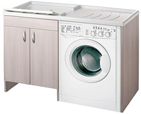 Negrari Eco Lavatoio Coprilavatrice Montato Vasca Lavatrice Colore Olmo Anta Battente Mobile Legno Nobilitato Idrofugo Vasca Asse Plastica Interno Bagno Lavanderia
