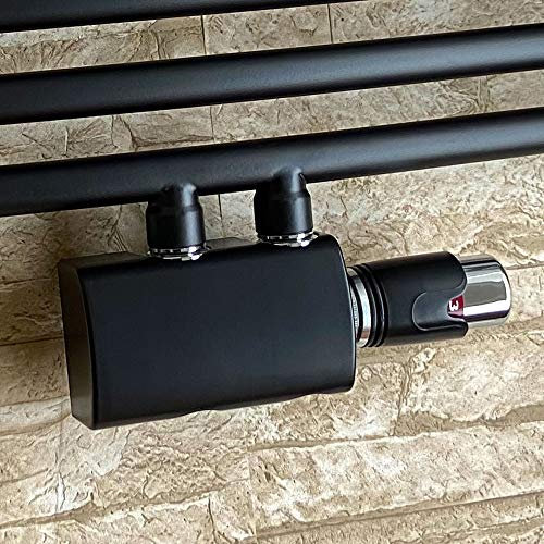 Gulfstream-Komfort MITTELANSCHLUSSGARNITUR 50MM Heizungssystem zweirohr Universal- und Eckausführung NEU Mod. (Schwarz Eckausführung mit Thermostat UNI1)