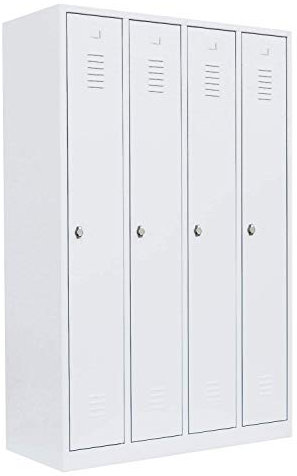 Lüllmann 4er Spind weiß Garderobenschrank komplett montiert 180x117x50cm Metallschrank Kleiderspind Spindschrank 4 Abteile