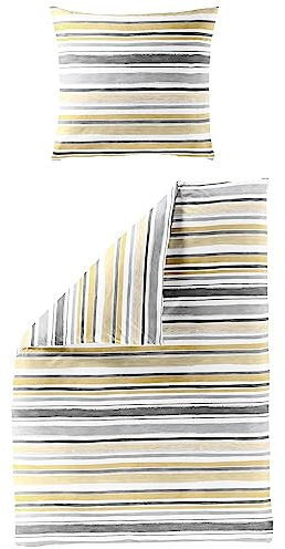 Traumschloss Bettwäsche »Satin« Streifen in gelb grau, 135x200 & 80x80, 100% Baumwolle, luftig & weich, mit Reißverschluss bestehend aus Kissen und Bettbezug