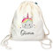 Bio Turnbeutel mit Namen personalisiert & Bedruckt | Motiv Einhorn | Stoffbeutel Schuhbeutel Sportbeutel Wäschebeutel Rucksack für Kinder Jungen & Mädchen | inkl. NAMENSDRUCK